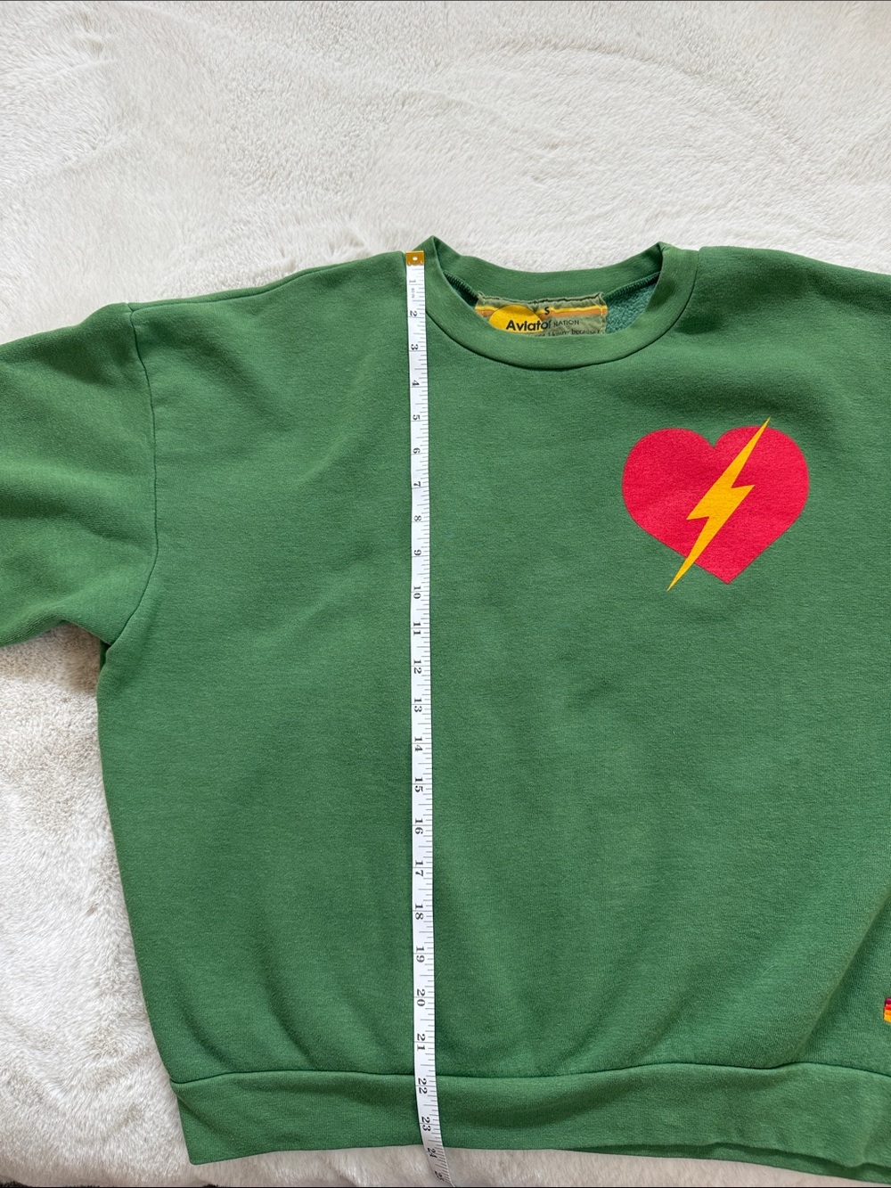 Aviator Nation Green Sweatshirt with Red Heart and Yellow Accent - Picture 4 of 6